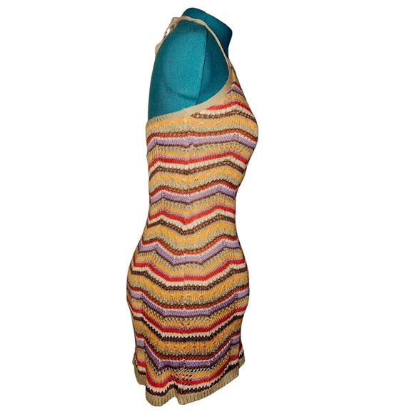 SO Goods For Life Multicolor Chevron Knit Sleeveless Halter Dress Tie Back Small - Picture 4 of 6
